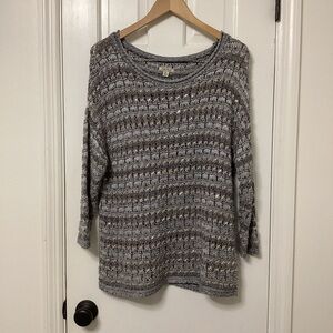 Lucky Brand Gray Crew Neck Sweater with Relaxed Fit and Intricate Knit Pattern